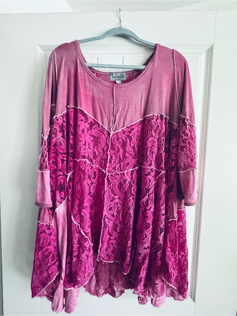 Surrealist Pink Lace Overlay Women's Tunic Top